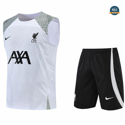 Max Maillots Liverpool Debardeur + Shorts 2022/23 Training de Foot Blanc/Noir M8550