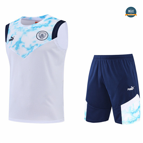 Max Maillots Manchester City Debardeur + Shorts 2022/23 Training de Foot Blanc/Bleu M8561