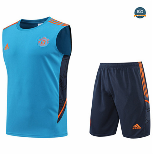 Max Maillots Manchester United Debardeur + Shorts 2022/23 Training de Foot Bleu M8565