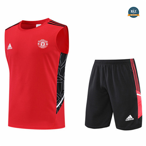 Max Maillots Manchester United Debardeur + Shorts 2022/23 Training de Foot Rouge/Noir M8567