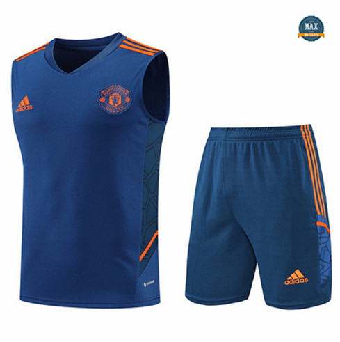 Max Maillots Manchester United Debardeur + Shorts 2022/23 Training de Foot Bleu M8568