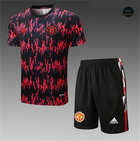 Max Maillots Manchester United + Shorts 2022/23 Training de Foot Noir/Rouge M8570