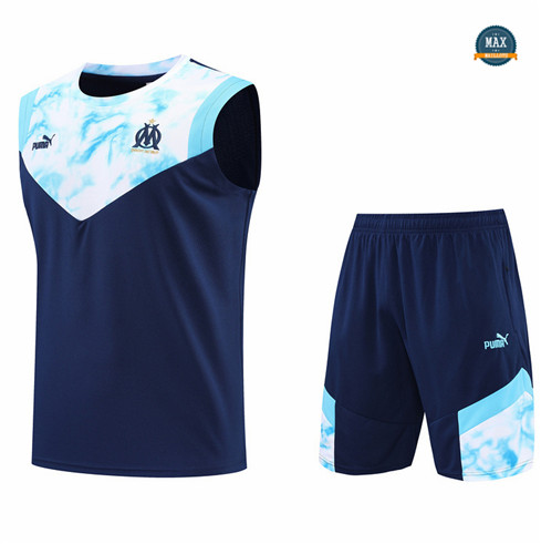 Max Maillots Marseille Debardeur + Shorts 2022/23 Training de Foot Bleu Marine M8449