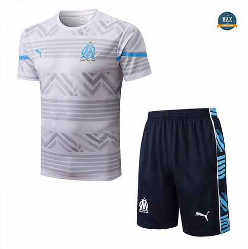Max Maillots Marseille + Shorts 2022/23 Training de Foot Blanc/Bleu Marine M8450