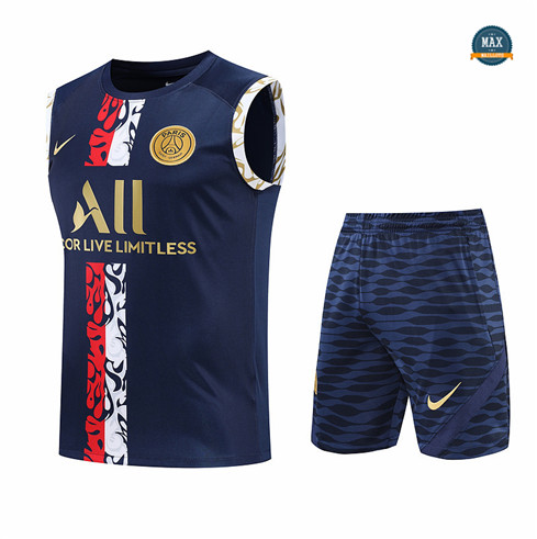 Max Maillots Paris PSG Debardeur + Shorts 2022/23 Training de Foot Bleu Marine M8455