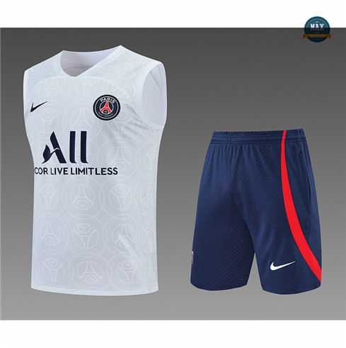 Max Maillots Paris PSG Debardeur + Shorts 2022/23 Training de Foot Blanc/Bleu Marine M8458