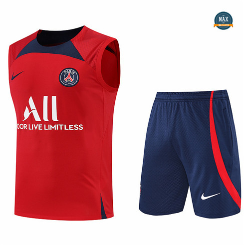 Max Maillots Paris PSG Debardeur + Shorts 2022/23 Training de Foot Rouge/Bleu Marine M8459