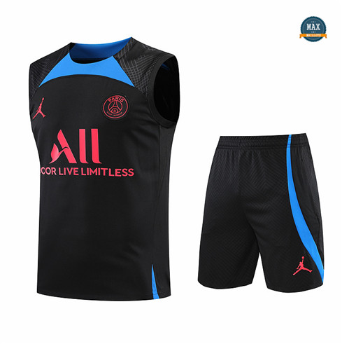 Max Maillots Paris PSG Debardeur + Shorts 2022/23 Training de Foot Noir M8460