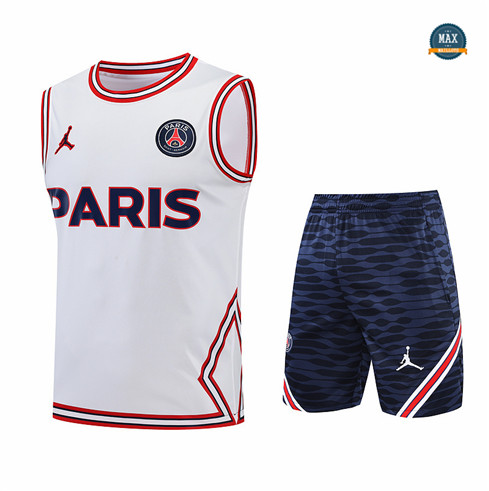 Max Maillots Paris PSG Debardeur + Shorts 2022/23 Training de Foot Blanc/Bleu Marine M8461