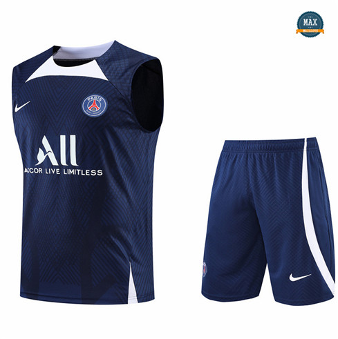 Max Maillots Paris PSG Debardeur + Shorts 2022/23 Training de Foot Bleu Marine M8470