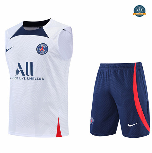 Max Maillots Paris PSG Debardeur + Shorts 2022/23 Training de Foot Blanc/Bleu M8471