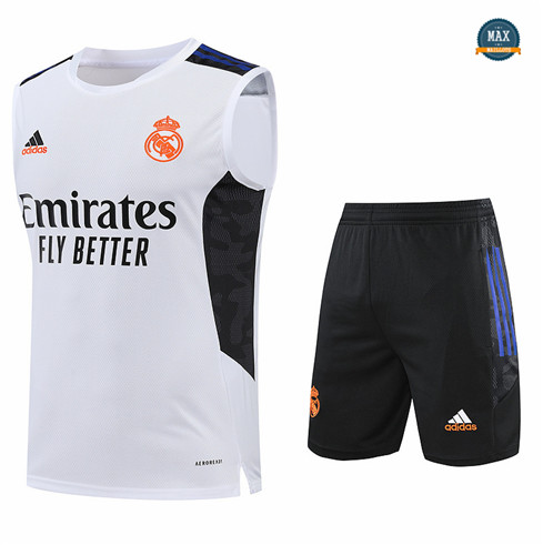 Max Maillots Real Madrid Debardeur + Shorts 2022/23 Training de Foot Blanc/Noir M8431