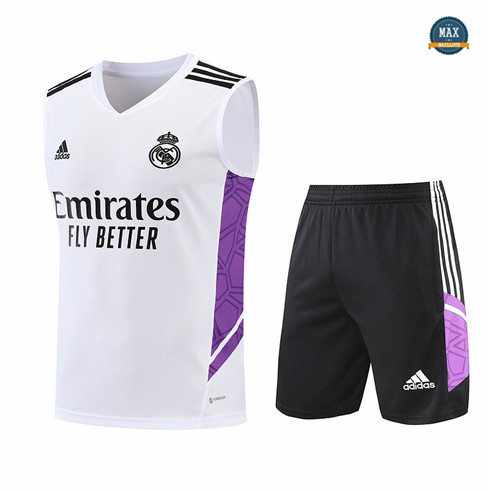 Max Maillots Real Madrid Debardeur + Shorts 2022/23 Training de Foot Blanc/Noir M8433