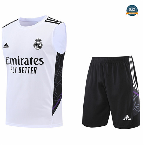 Max Maillots Real Madrid Debardeur + Shorts 2022/23 Training de Foot Blanc/Noir M8437