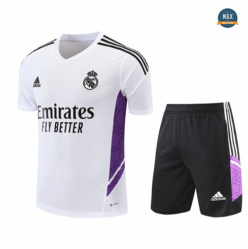 Max Maillots Real Madrid + Shorts 2022/23 Training de Foot Blanc M8443