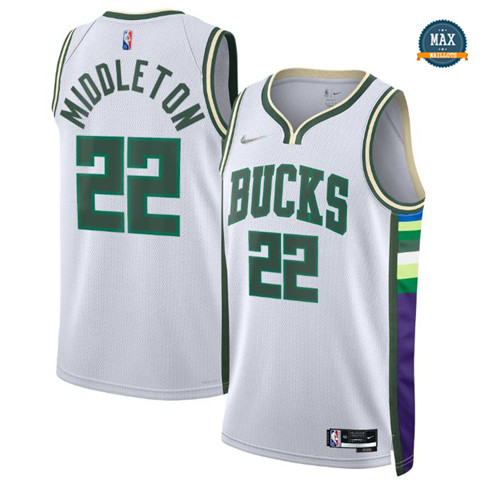 Max Maillots Khris Middleton, Milwaukee Bucks 2021/22 - Édition Ville personnalisé