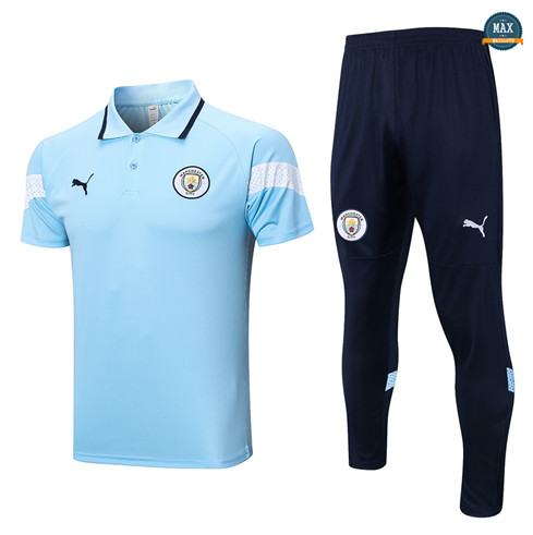 Max Maillots Polo Manchester City + Pantalon 2022/23 Training Bleu flocage