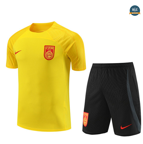 Nouveau Max Maillot Chine Enfant + Short 2023/24 Training Jaune flocage