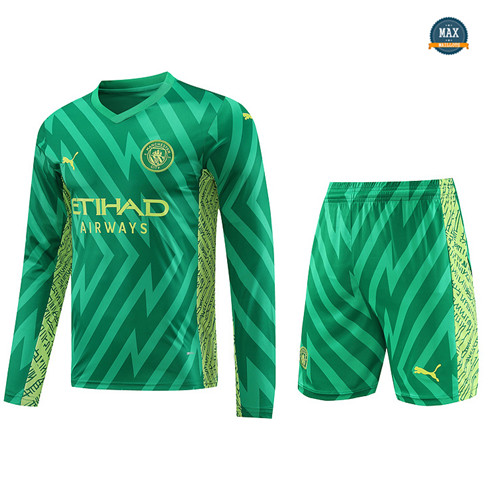 Nouveau Max Maillot Manchester City Manche Longue + Short 2023/24 Vert flocage