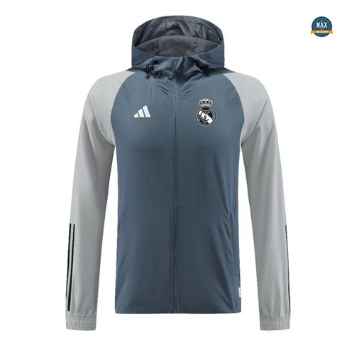 Soldes Max Maillots Veste Coupe vent Real Madrid 2023/24 Bleu/Gris