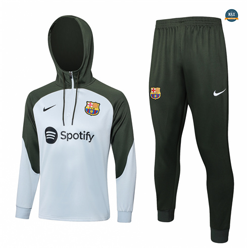 Créer Max Maillots Survetement Barcelone à capuche 2024/25 gris clair