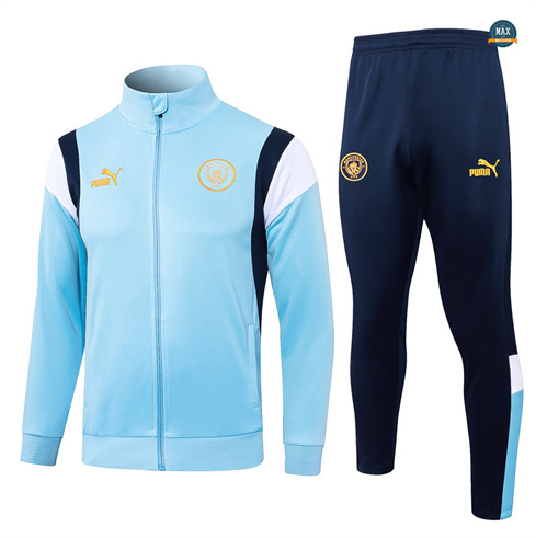 Soldes Max Maillots Veste Survetement Manchester City 2024/25 bleu clair