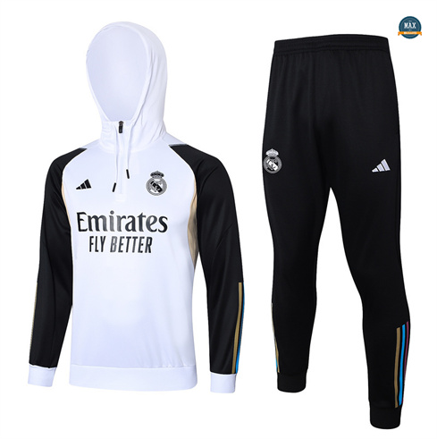 Soldes Max Maillot Survetement Real Madrid à capuche 2024/25 Blanc