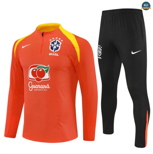 Maxmaillots Survetement Enfant Brésil 2025/26 Orange/Jaune Pas Cher
