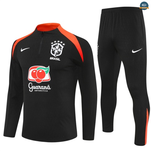 Maxmaillots Survetement Enfant Brésil 2025/26 Noir/Orange Pas Cher