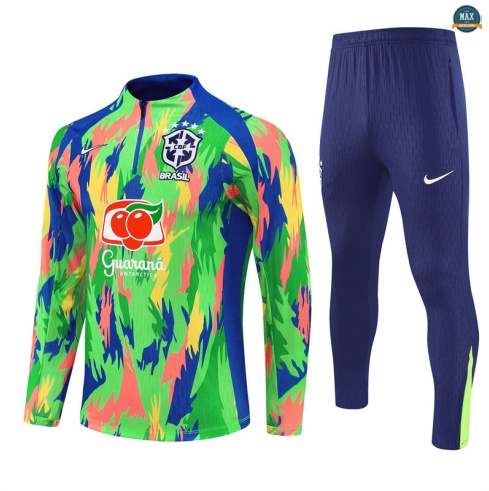Maxmaillots Survetement Enfant Brésil 2025/26 Bleu/Vert Pas chèr
