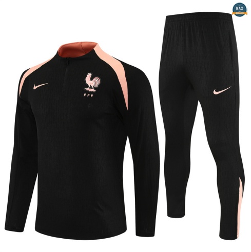Maxmaillots Survetement Enfant France Enfant 2025/26 Noir/Rose personnalisé