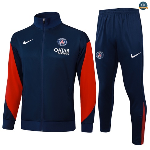 Maxmaillots Veste Survetement Enfant PSG 2025/26 Bleu Marine/Rouge personnalisé