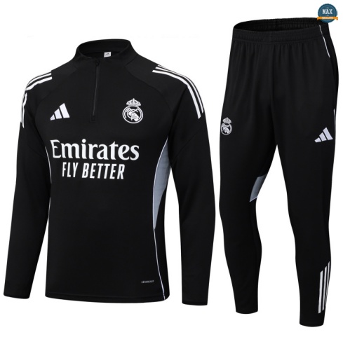 Maxmaillots Survetement Enfant Real Madrid 2025/26 Noir/Blanc/Gris discout