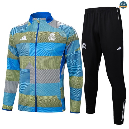 Maxmaillots Veste Survetement Enfant Real Madrid 2025/26 Bleu/Vert/Noir Pas Cher