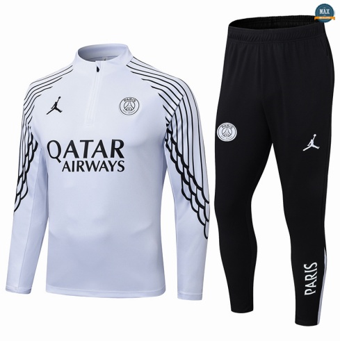 Maxmaillots Survetement PSG 2025/26 Blanc/Noir Pas Cher