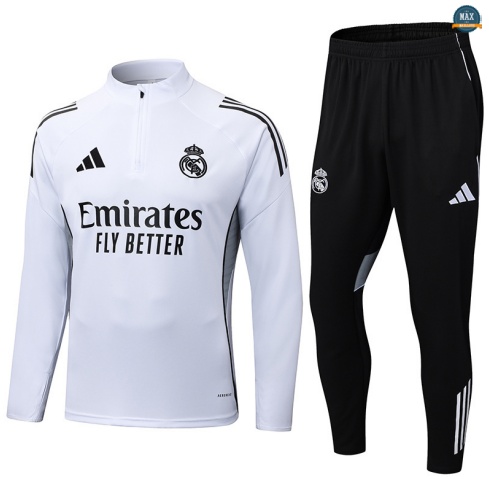 Maxmaillots Survetement Real Madrid 2025/26 Blanc/Noir Pas Cher