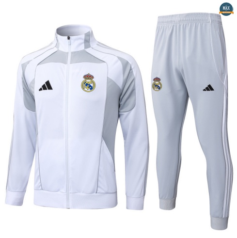 Maxmaillots Veste Survetement Real Madrid 2025/26 Blanc/Gris Pas chèr