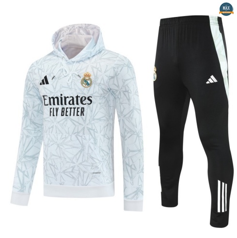 Maxmaillots Sweatshirt à capuche Real Madrid 2025/26 Blanc/Noir Pas Chere