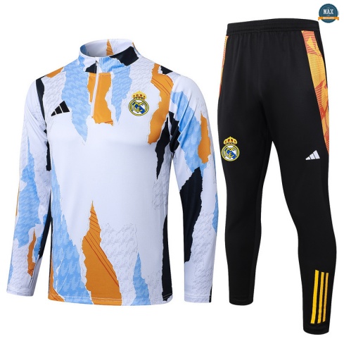 Maxmaillots Survetement Real Madrid 2025/26 Bleu/Blanc/Jaune Pas Cher