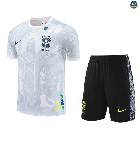 Maxmaillots Training Brésil Enfant + Short 2025/26 Blanc/Noir Pas chèr