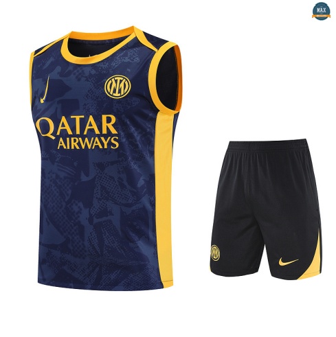 Maxmaillots Training Inter Milan Ensemble Short Débardeur 2025/26 Bleu Marine/Jaune Pas Cher