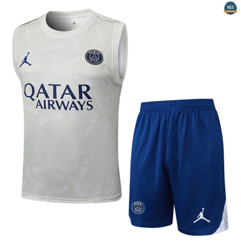 Maxmaillots Training PSG Ensemble Short Débardeur 2025/26 Gris/Bleu/Blanc Pas Cher