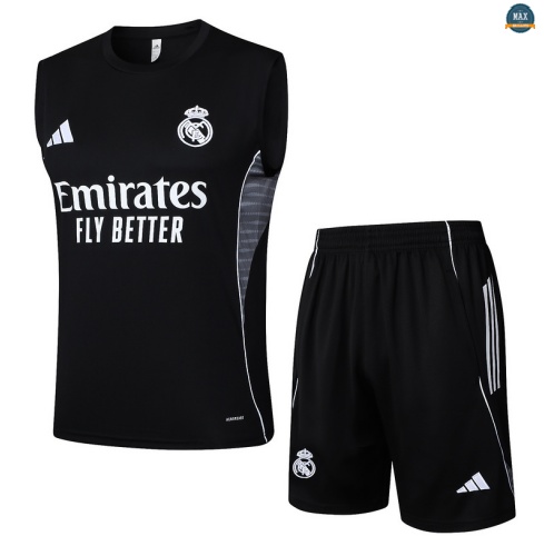 Maxmaillots Training Real Madrid Ensemble Short Débardeur 2025/26 Noir/Blanc Pas Chere