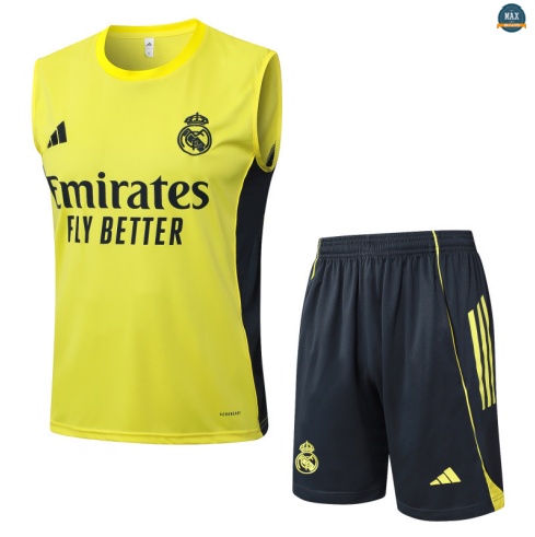 Maxmaillots Training Real Madrid Ensemble Short Débardeur 2025/26 Jaune/Gris foncé Pas Cher
