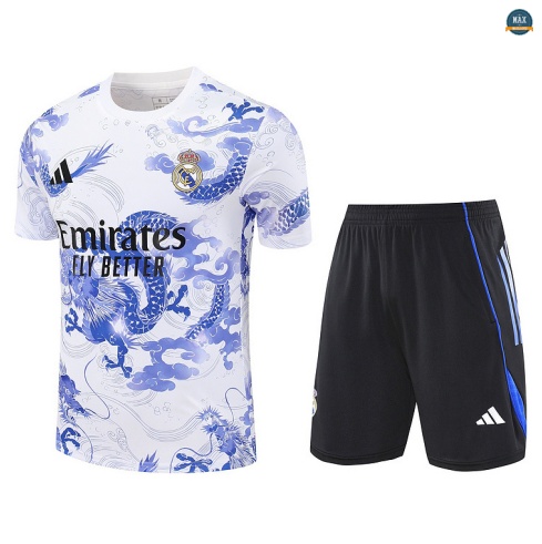 Maxmaillots Training Real Madrid + Short 2025/26 Blanc/Noir/Bleu Pas chèr