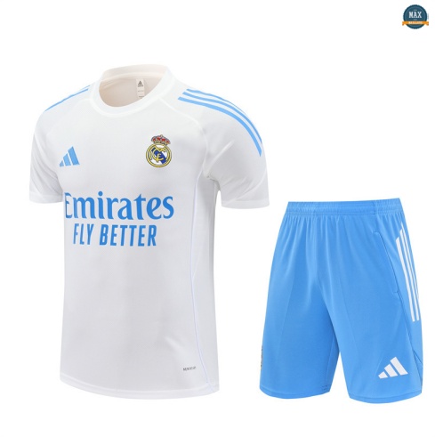 Maxmaillots Training Real Madrid + Short 2025/26 Blanc/Bleu Clair discout