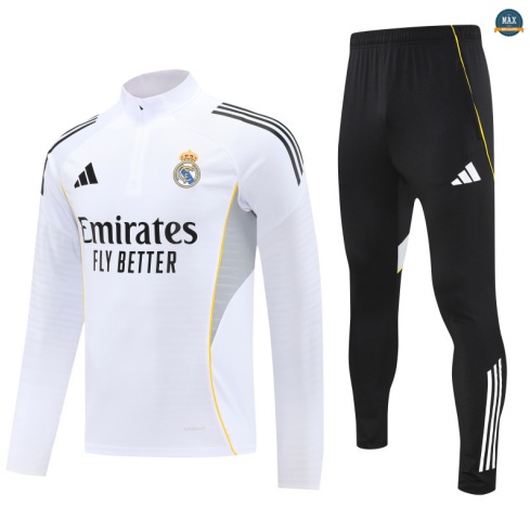 Grossiste Max Survetement Real Madrid 2025/26 Blanc/Noir/Gris/Jaune