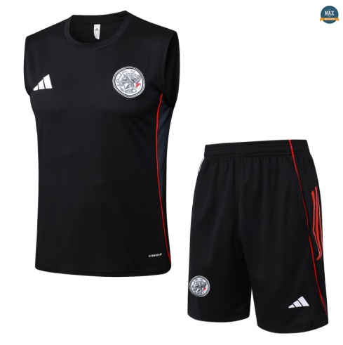 Achat Max Maillots Training Foot Ajax Ensemble Short Débardeur 2025/26 Noir/Rouge/Gris