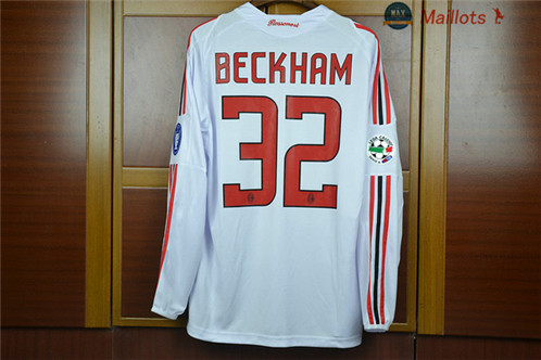 Maillot Retro 2008-09 AC Milan Manche Longue Exterieur Blanc (32 Beckham)