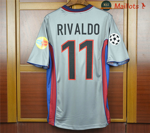 Maillot Retro 1999-00 Centennial Silver Barcelona Exterieur Gris (11 Rivaldo)